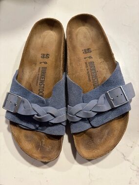 Birkenstock Oita Braided Womens 9 Sandals Slip On Slides Blue Suede EU 40